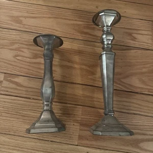 2 Pottery Barn Taper Candleholders Candlestick Silver Plated Heavy - Picture 1 of 11