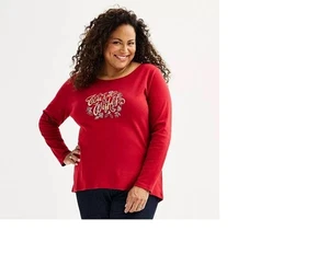 Rotes Langarm Urlaub T-Shirt Croft & Barrow warme Wünsche 1X 100 % dehnbare Baumwolle - Bild 1 von 8