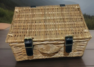 Wicker Hamper  Basket Empty With Handle , Straps 36cm x 24cm x 13cm  - Image 1 of 3