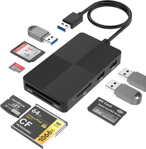 Multi 8 in 1 Memory Card Reader USB 3.0 Hub for SD TF CF XD MS Micro Adapter BLK - Afbeelding 1 van 6