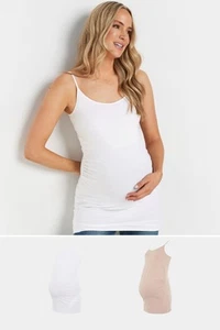 Tall Women's LTS 2 Pack Maternity Nude & White Cami Vests - Picture 1 of 12