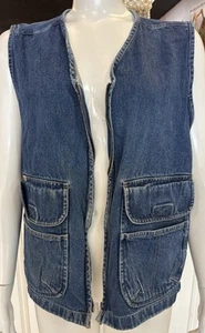 Vintage 1980s GITANO Sleeveless Blue Jean Denim Chore Cargo Vest Sz Medium - Picture 1 of 7