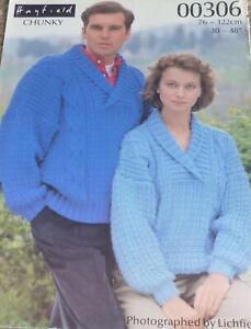 Hayfield Knitting Pattern Unisex Chunky Shawl Collar Sweater No 00306
