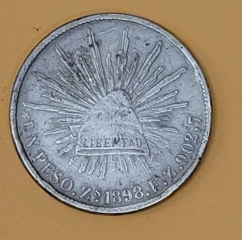 Un Peso Zacatecas 1898 Mexico Ag Cover