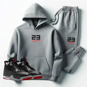 Men Grey Sweatsuit Hoodie Joggers Set 23 Legend Tracksuit To Match Jordan 4 Bred - Picture 1 of 5