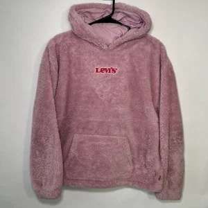 Levis Sherpa Pullover Hoodie Sweatshirt Youth Girls Size 14 Large Pink Soft EUC - Picture 1 of 9