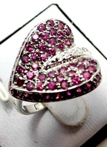 Pink Sapphire Diamond Cluster 18K 750 White Gold Cocktail Ring - Picture 1 of 7