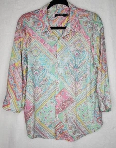 Lauren Ralph Lauren Womens Large Shirt Blouse Large Paisley Pastel Button Down - Picture 1 of 4