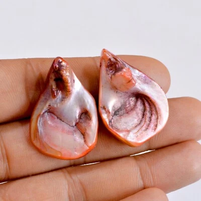 1Pair 51Cts Natural Fancy Mother of Pearl Pair Side Drill Gemstone 34x23mm #2706 - Image 1 of 4