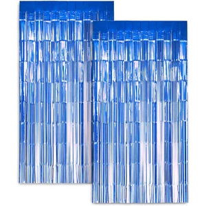 Zink Foil Curtain Backdrop (Blue), Tinsel Streamers for Photo Booths- 2 Pack - Picture 1 of 5