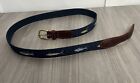 Preston Made In New England Belt Men’s 46 Navy/Fish Pattern Brown Leather USA