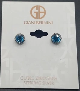 Giani Bernini Cubic Zirconium Sterling Silver Blue Stud Earrings - NEW - JLY60 - Picture 1 of 7