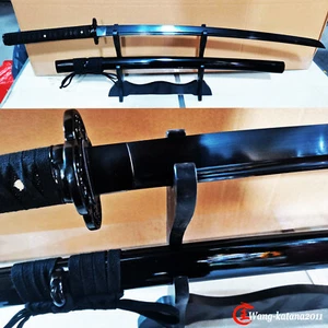 Espada Samurai Japonesa 40'' Total Negra Damasco Acero Plegado Listo para la Batalla - Imagen 1 de 11
