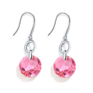 MYJS Bella O Drop Earrings With Rose Crystals Silver Plated - Picture 1 of 2