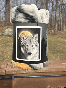 Super Weight Plush Throw Wolf With Blue Eyes 50inX 60in - Picture 1 of 4