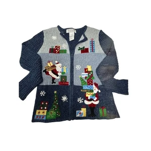Tiara International Christmas Sweater Size Small Santa Presents Applique Zipper - Picture 1 of 9