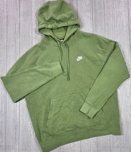 Nike Men's L Sportswear Club Fleece Pullover Hoodie Green White Swoosh BV2654 - Picture 1 of 11