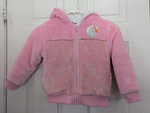 Disney Princess Hoodie Faux Sherpa Lined Jacket Girls 5T Pink Gold Embroidered - Picture 1 of 10