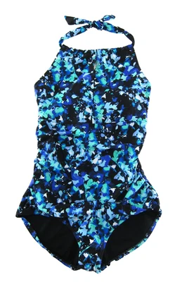 Traje de baño Speedo azul verde negro adelgazante halter de una pieza grande para mujer Foto 1 de 4