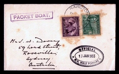 DR WHO 1953 NUEVA ZELANDA PAQUEBOT MAUI POMARE BARCO RAROTONGA A AUSTRALIA R14805 Foto 1 de 2