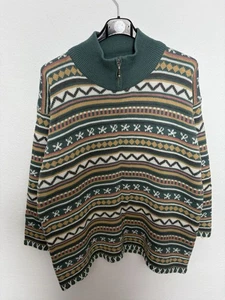 Vintage Strick Zip Pullover Muster Bunt Gr.L 90s Retro - Bild 1 von 3