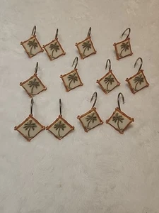 Set of 12 Palm Tree Theme Shower Curtain Hooks Square Diamond Tropical Desert - Picture 1 of 7