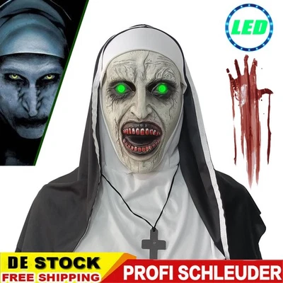 LED Gruselige Halloween Masken Nonnen Maske Cosplay Kostüm Horror Vollkopf Latex - Bild 1 von 4