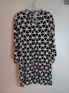 Natori Shirt Dress Mini Sz Small Pockets Geometric Print - Picture 1 of 5
