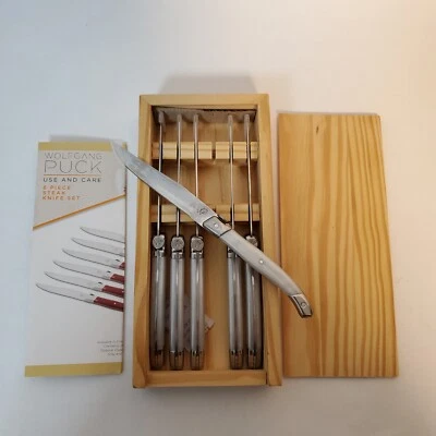 Juego de cuchillos para carne Wolfgang Puck 6 piezas mango opaco hoja de 4,5" caja de regalo de madera Foto 1 de 4