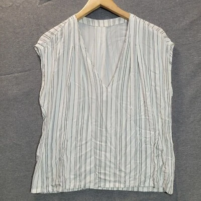 H&M Blouse Women Size S White Lightweight Sleeveless Stripes Jersey Top - Image 1 of 4