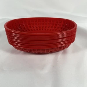 Red Oval Plastic Fast Food Basket Restaurant Food Serving Baskets 12 Baskets - Picture 1 of 5
