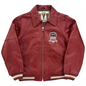 Men's Red Avirex Bomber Handmade Motorcycle Biker Genuine Cowhide Leather Jacket - Picture 1 of 5