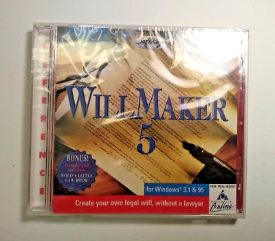WillMaker 5 Software Windows 3.1 & Windows 95 BRAND NEW FACTORY SEALED CD 1997 - Image 1 of 4