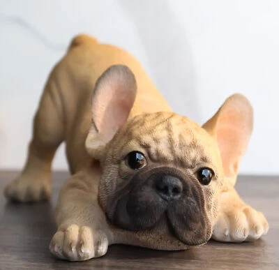 Estatuilla de cachorro Frenchie Bulldog Francés Agachado Realista Realista Decoración Foto 1 de 4