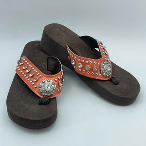 MONTANA WEST sandali donna 10 arancioni con zeppa strass infradito western bling - Foto 1 di 10