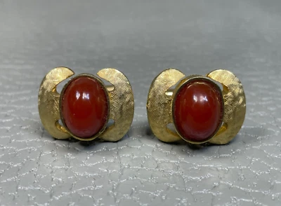 Gemelos vintage de cornalina ágata chapados en oro amarillo Foto 1 de 2