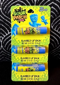 3pk SOUR PATCH KIDS BLUE RASPBERRY FLAVORED LIP BALM TASTE BEAUTY CHAPSTICK LOT - Picture 1 of 5