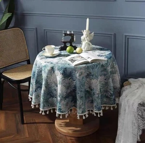 Floral Round Tablecloth 60 Inch 150 cm Blue - Picture 1 of 6