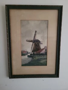 Antique Watercolor Of Windmill By George L. Herdle 21.5×15.75 - Picture 1 of 19