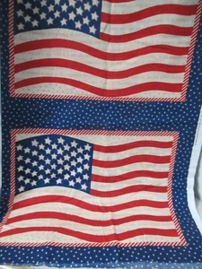 MARCUS BROTHERS American USA Flag Red Cream Blue Cotton Fabric Panel 17" X44" - Picture 1 of 4
