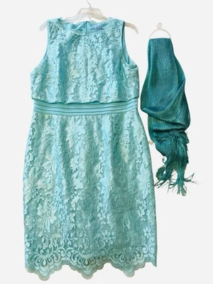 Antonio Melani Size 12 Pastel Aqua Lace Pencil Shift Dress Wedding Party LNC - Image 1 of 4