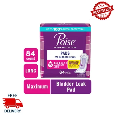 Almohadillas para incontinencia Poise para mujer, absorción máxima de 5 caídas, longitud larga, 84 quilates Foto 1 de 4