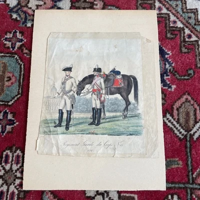 Régiment Garde Du Corps Gravure Gouachée 1797 Directoire Ex-libris Volkonsky - Photo 1/4