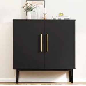 Modern, Free Standing Cabinet, Black Sideboard and Buffet Storage with Doors,... - Picture 1 of 9