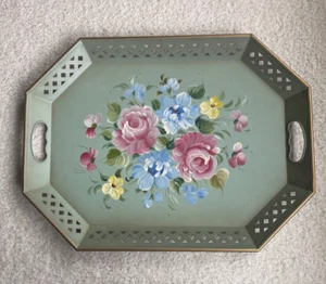 Vintage Nashco hand painted Tole Painted Serving Tray 20”x 15” - Picture 1 of 6