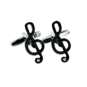 Black Treble Clef with Crystal Contemporary Cufflinks in a Cufflink Box X2AJ226 - Picture 1 of 1