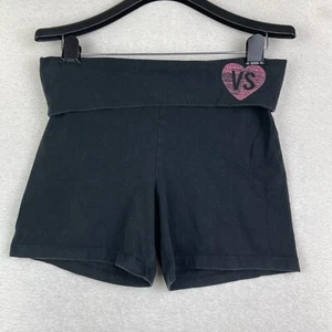 Victoria's Secret Long Yoga Shorts Women's Small Black Pink Heart - Picture 1 of 7