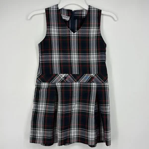 Dennis Uniforms Girls Size G 6 Dress Blue Green Red White Plaid V-Neck Pleated - Picture 1 of 9