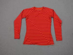Nike Pro Sweater Womens Large Orange Striped Fleece Fitted Gym Running Dri Fit - Picture 1 of 14