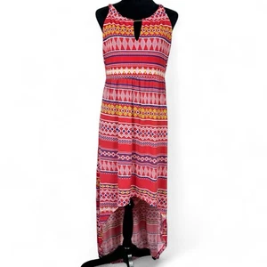 NF High Low Dress Womens M Sleeveless Coral Pink Fair Isle Stretch Keyhole New - Picture 1 of 12